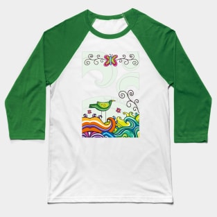 Bird, Butterfly and Waves Baseball T-Shirt